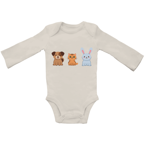 Baby Body Suite Langarm, Bio Baumwolle - Hund, Katze, Hase online bestellen kaufen