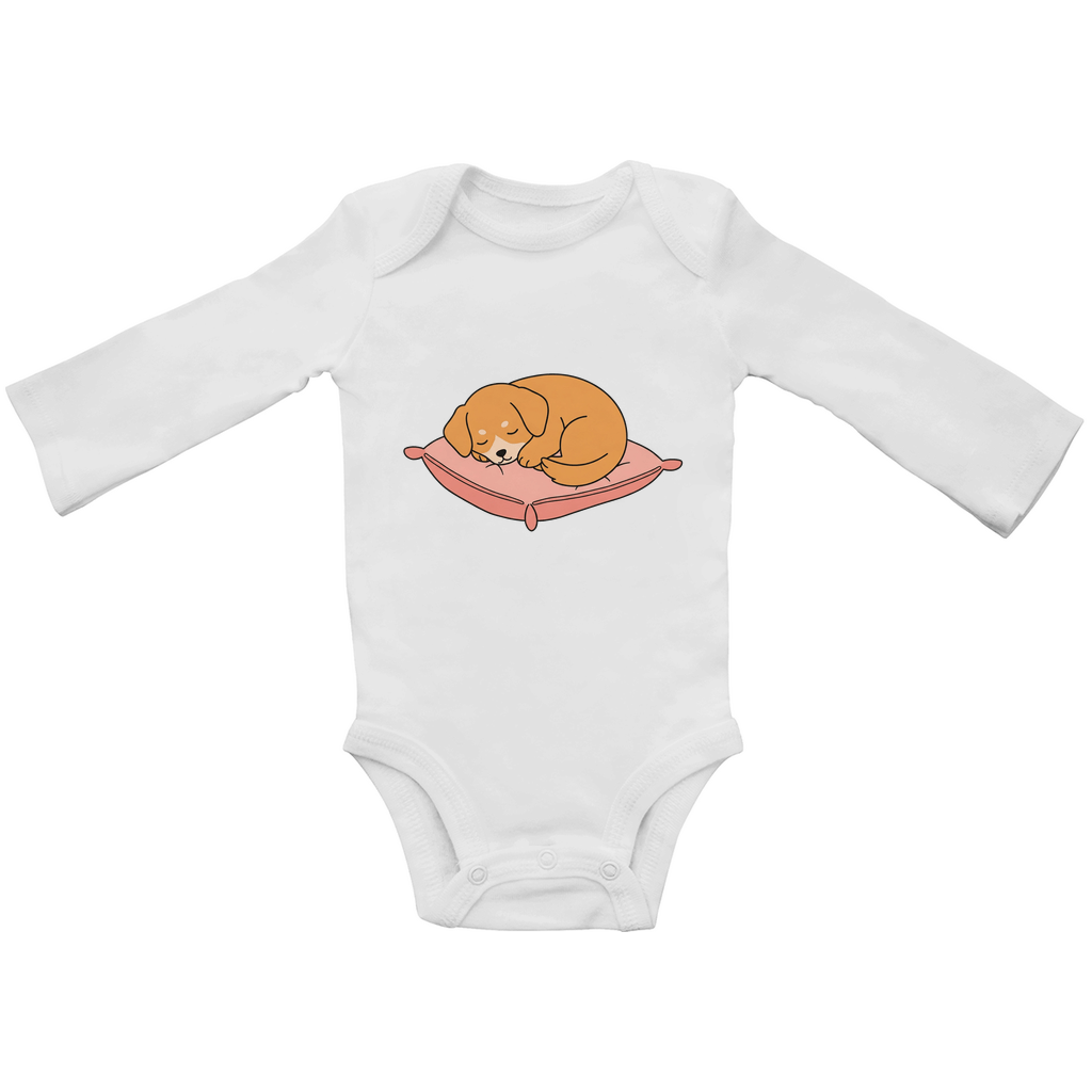 Baby Body Suite Langarm, Bio Baumwolle - Hund schläft - KinderMode Shop super angenehm Online Kaufen Bestellen Deutschland