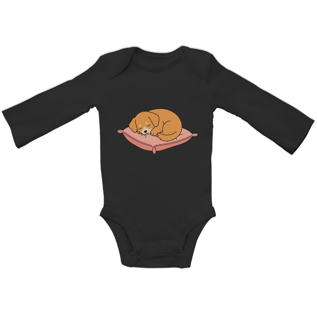 Baby Body Suite Langarm, Bio Baumwolle - Hund schläft - KinderMode Shop super angenehm Online Kaufen Bestellen Deutschland