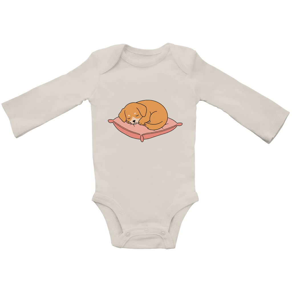 Baby Body Suite Langarm, Bio Baumwolle - Hund schläft - KinderMode Shop super angenehm Online Kaufen Bestellen Deutschland