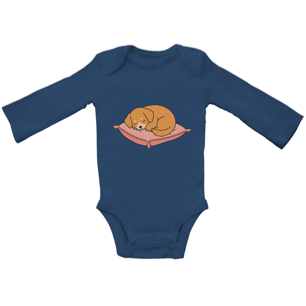 Baby Body Suite Langarm, Bio Baumwolle - Hund schläft - KinderMode Shop super angenehm Online Kaufen Bestellen Deutschland