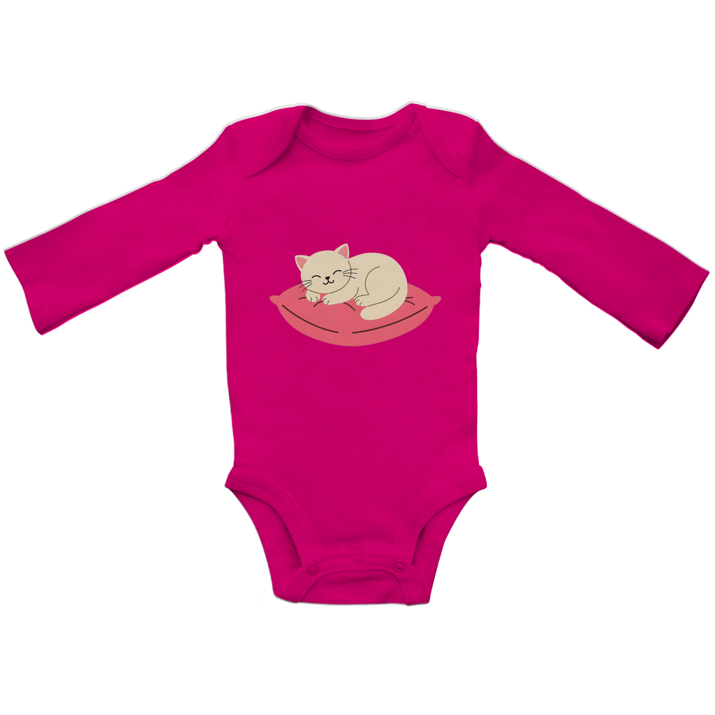 Baby Body Suite Langarm, Bio Baumwolle - Katze schläft - KinderMode Shop super angenehm Online Kaufen Bestellen Deutschland