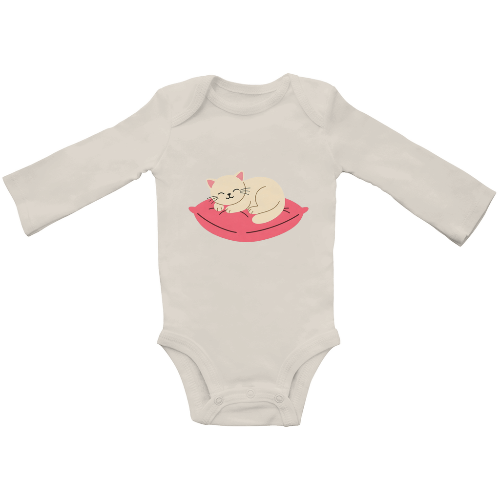 Baby Body Suite Langarm, Bio Baumwolle - Katze schläft - KinderMode Shop super angenehm Online Kaufen Bestellen Deutschland