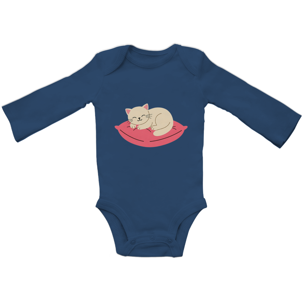 Baby Body Suite Langarm, Bio Baumwolle - Katze schläft - KinderMode Shop super angenehm Online Kaufen Bestellen Deutschland