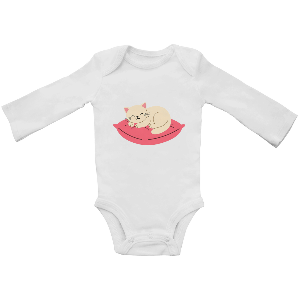 Baby Body Suite Langarm, Bio Baumwolle - Katze schläft - KinderMode Shop super angenehm Online Kaufen Bestellen Deutschland