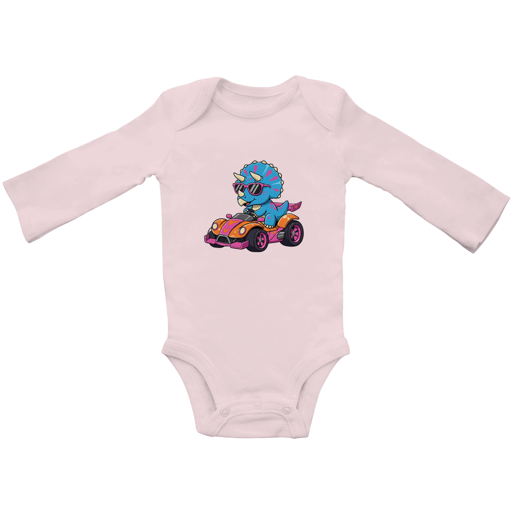 Baby Body Suite Langarm, Bio Baumwolle - Süßer Dino im Rennwagen - KinderMode Shop super angenehm Online Kaufen Bestellen Deutschland