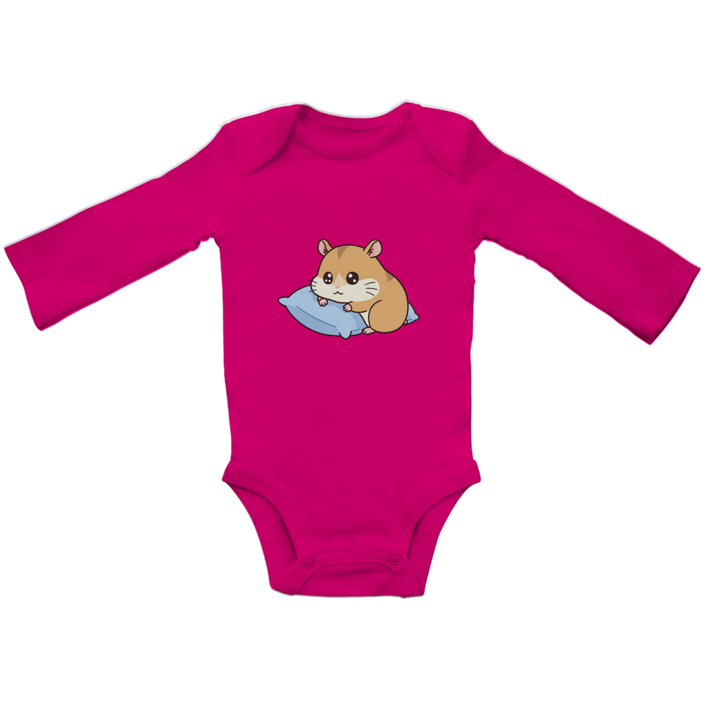 Baby Body Suite Langarm, Bio Baumwolle - Süßer Hamster, Kissen - KinderMode Shop super angenehm Online Kaufen Bestellen Deutschland