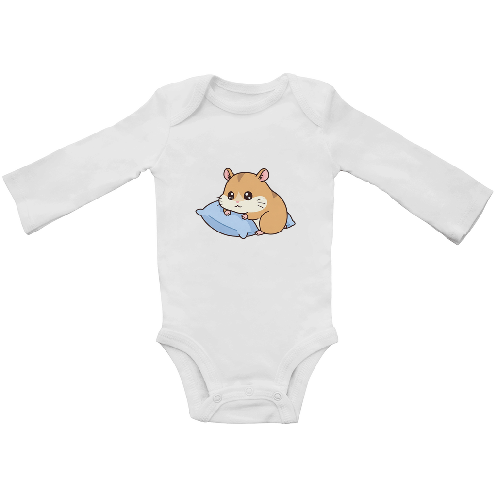 Baby Body Suite Langarm, Bio Baumwolle - Süßer Hamster, Kissen - KinderMode Shop super angenehm Online Kaufen Bestellen Deutschland