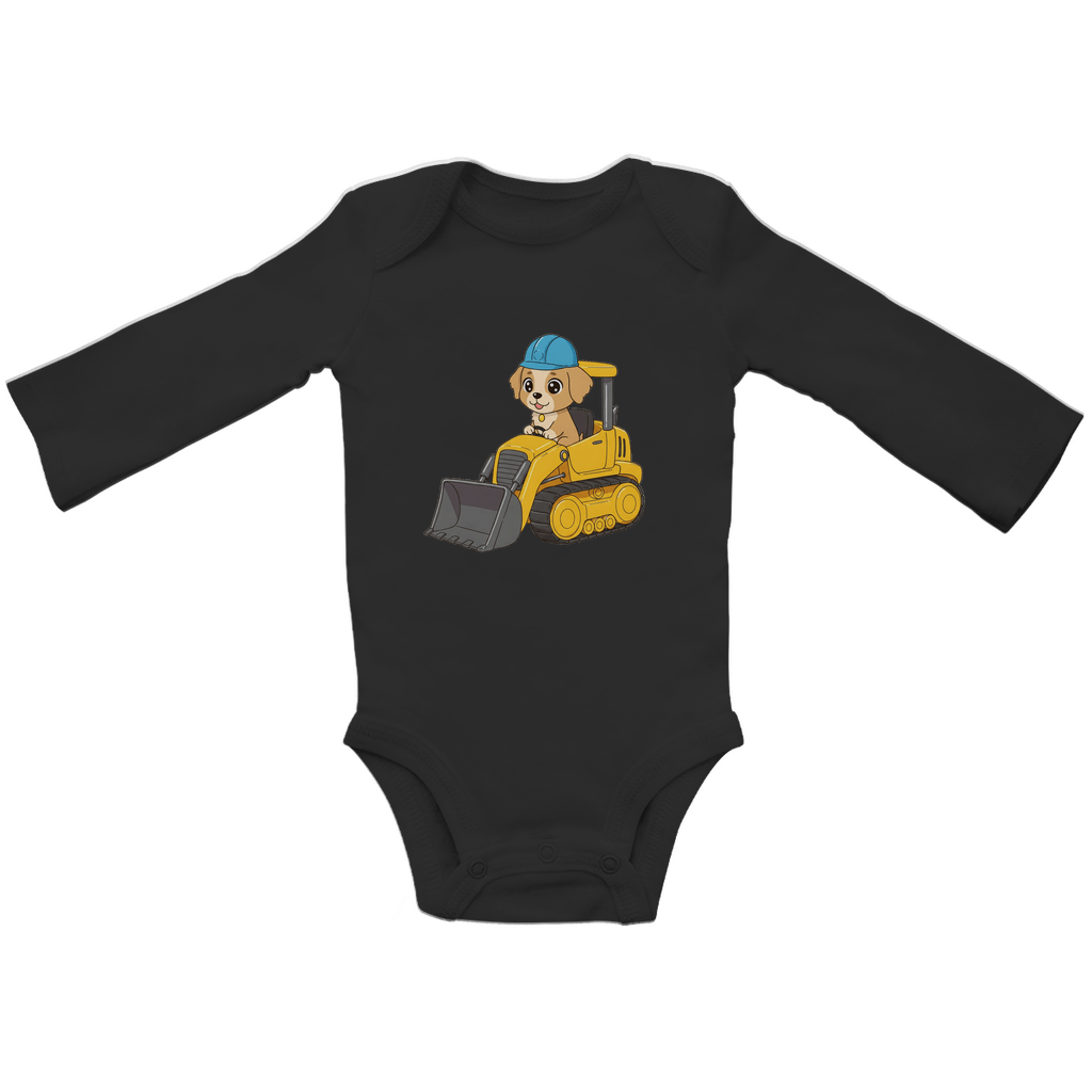 Baby Body Suite Langarm, Bio Baumwolle - Süßer Hund Bulldozer - KinderMode Shop super angenehm Online Kaufen Bestellen Deutschland
