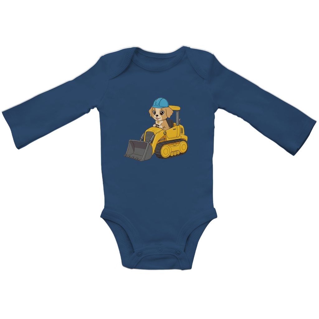 Baby Body Suite Langarm, Bio Baumwolle - Süßer Hund Bulldozer - KinderMode Shop super angenehm Online Kaufen Bestellen Deutschland