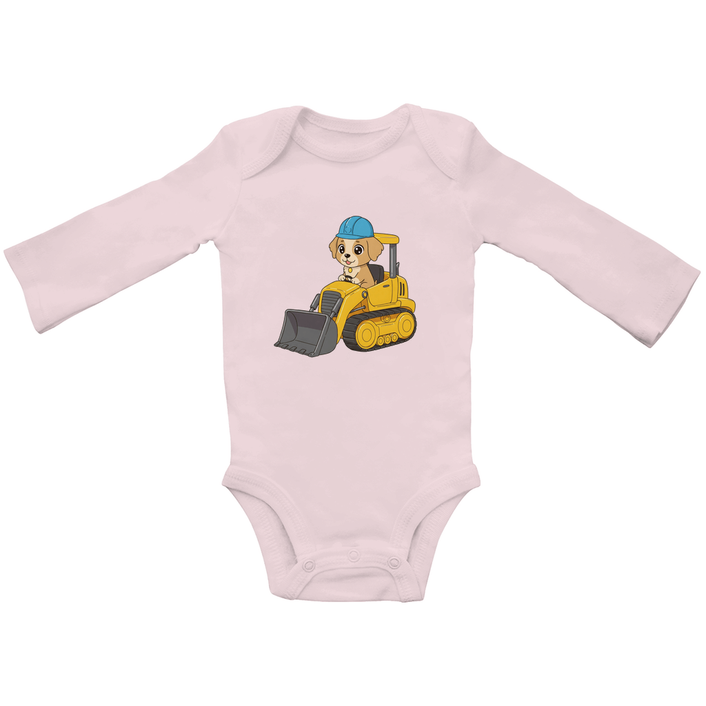 Baby Body Suite Langarm, Bio Baumwolle - Süßer Hund Bulldozer - KinderMode Shop super angenehm Online Kaufen Bestellen Deutschland