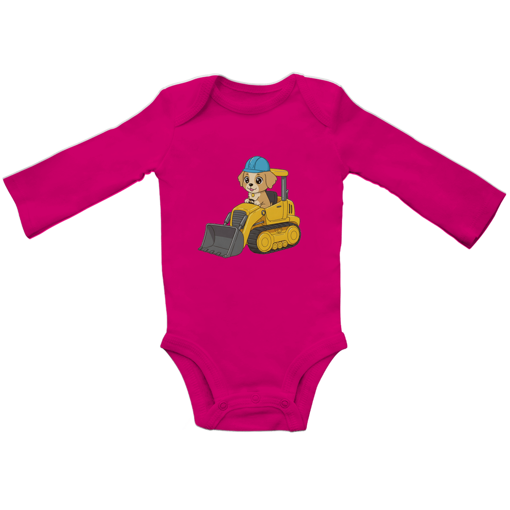 Baby Body Suite Langarm, Bio Baumwolle - Süßer Hund Bulldozer - KinderMode Shop super angenehm Online Kaufen Bestellen Deutschland
