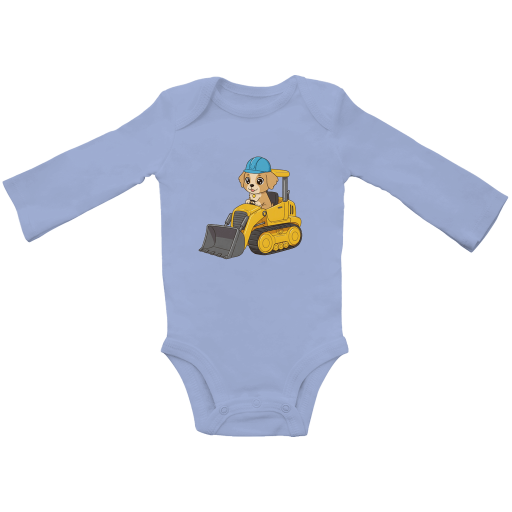 Baby Body Suite Langarm, Bio Baumwolle - Süßer Hund Bulldozer - KinderMode Shop super angenehm Online Kaufen Bestellen Deutschland