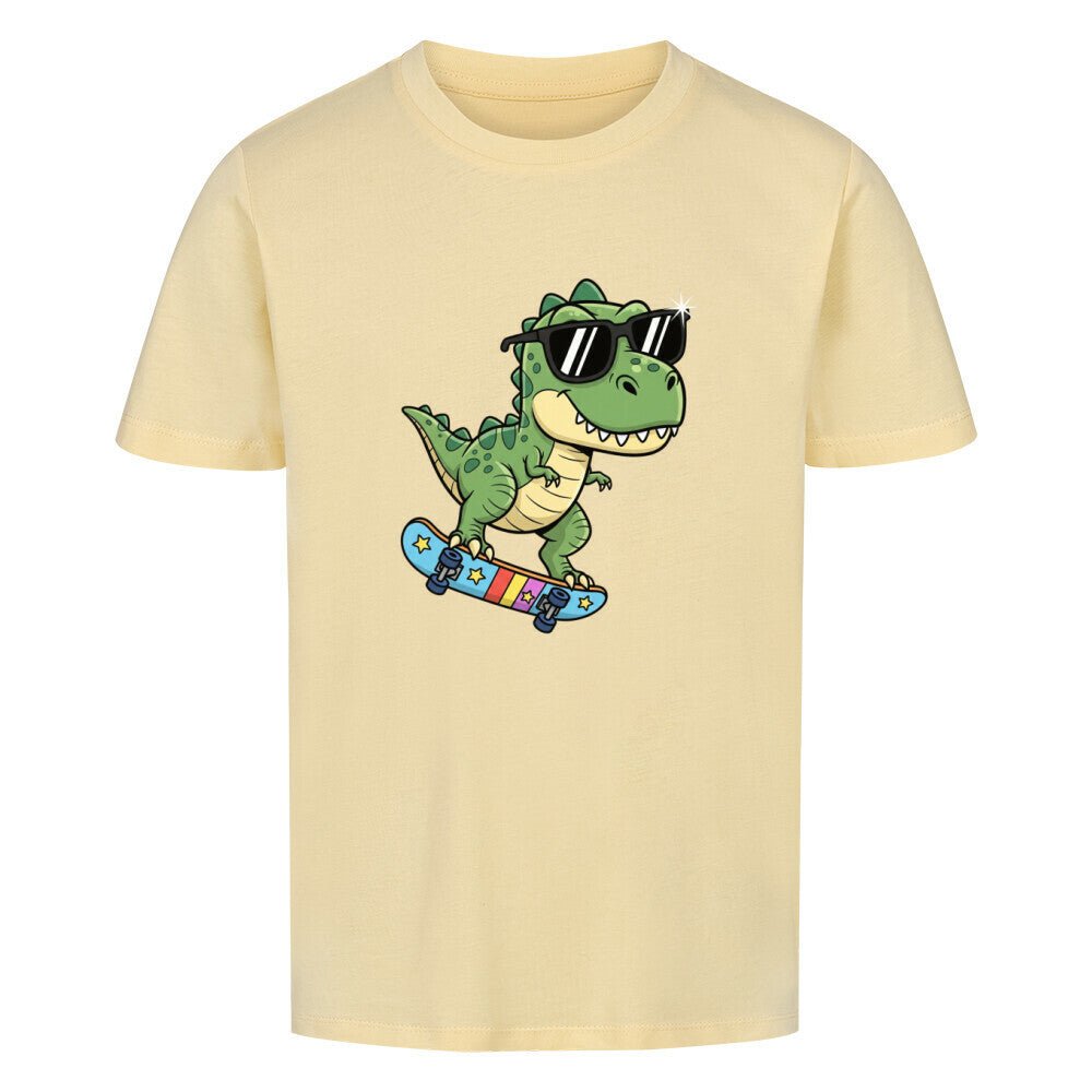 Kinder Bio Baumwolle T-Shirt - Dino auf Skateboard - KinderMode Shop super angenehm Online Kaufen Bestellen Deutschland