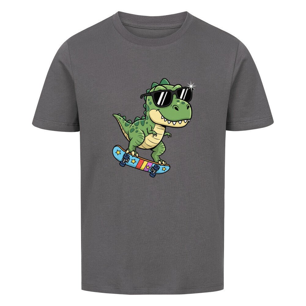 Kinder Bio Baumwolle T-Shirt - Dino auf Skateboard - KinderMode Shop super angenehm Online Kaufen Bestellen Deutschland