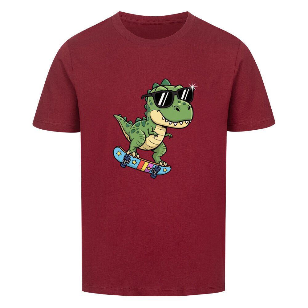 Kinder Bio Baumwolle T-Shirt - Dino auf Skateboard - KinderMode Shop super angenehm Online Kaufen Bestellen Deutschland