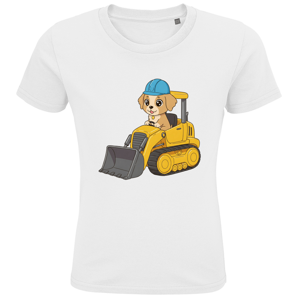 Kinder Bio Baumwolle T-Shirt - Süßer Hund Bagger - KinderMode Shop super angenehm Online Kaufen Bestellen Deutschland