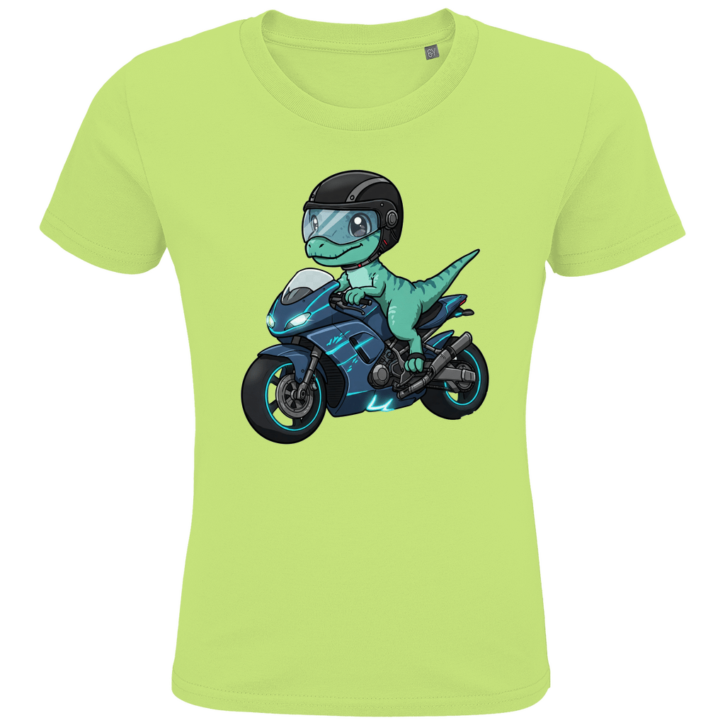 Kinder Bio T-Shirt - Dino auf Motorrad - KinderMode Shop super angenehm Online Kaufen Bestellen Deutschland