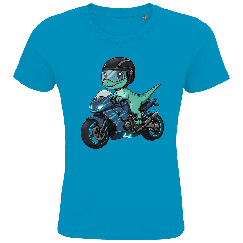 Kinder Bio T-Shirt - Dino auf Motorrad - KinderMode Shop super angenehm Online Kaufen Bestellen Deutschland