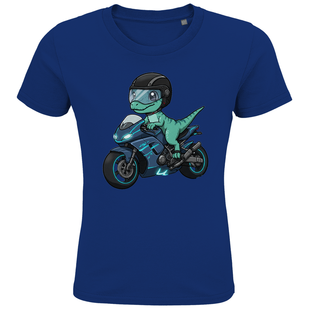 Kinder Bio T-Shirt - Dino auf Motorrad - KinderMode Shop super angenehm Online Kaufen Bestellen Deutschland