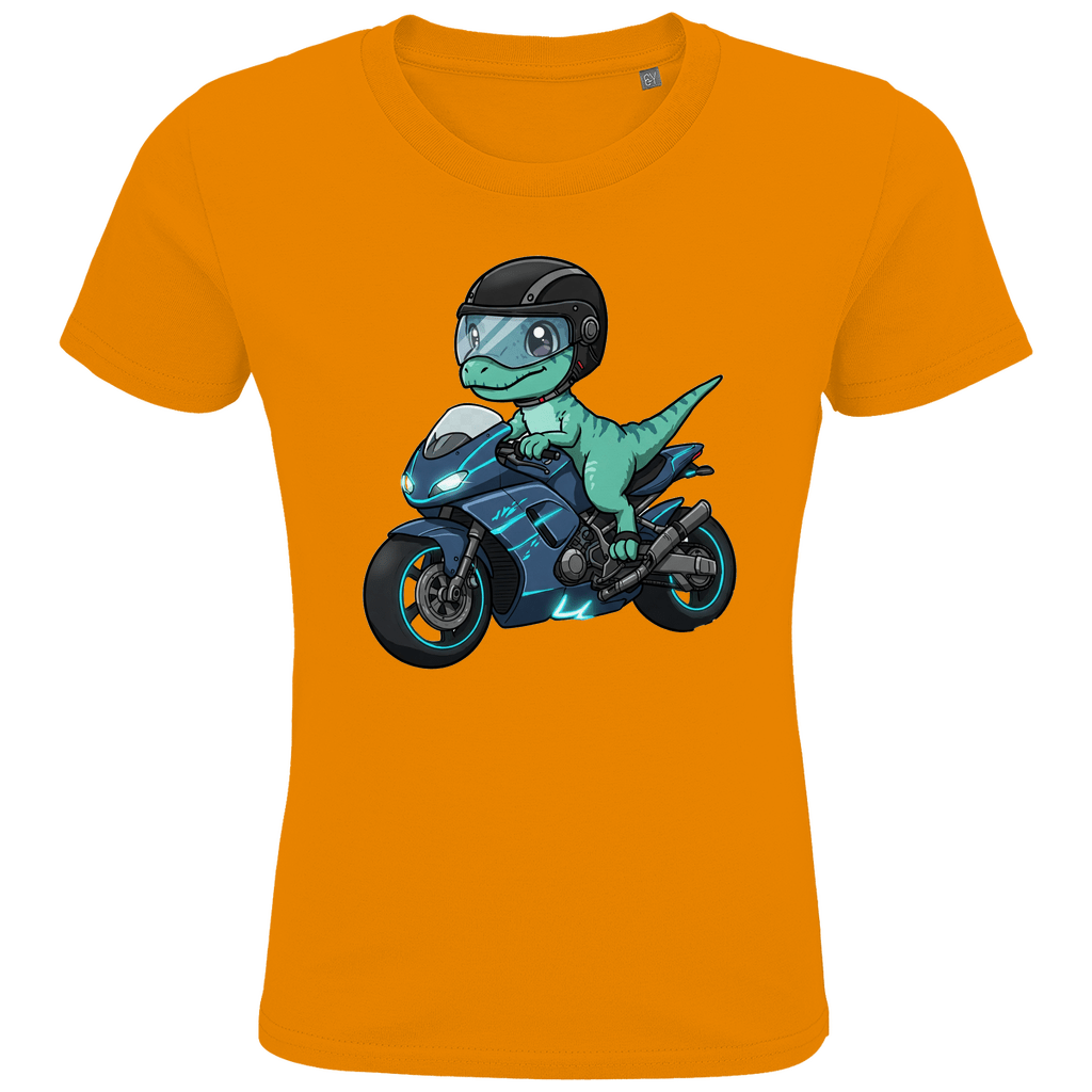 Kinder Bio T-Shirt - Dino auf Motorrad - KinderMode Shop super angenehm Online Kaufen Bestellen Deutschland