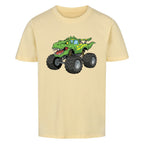 T-Rex dino Monstertruck motiv auf kinder shirt bio baumwolle beige