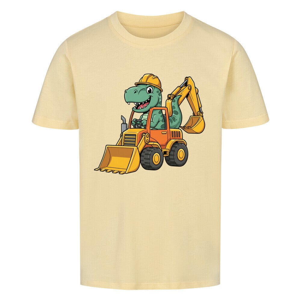 Kinder Premium Organic Baumwolle T-Shirt - Dino auf Bagger - KinderMode Shop super angenehm Online Kaufen Bestellen Deutschland