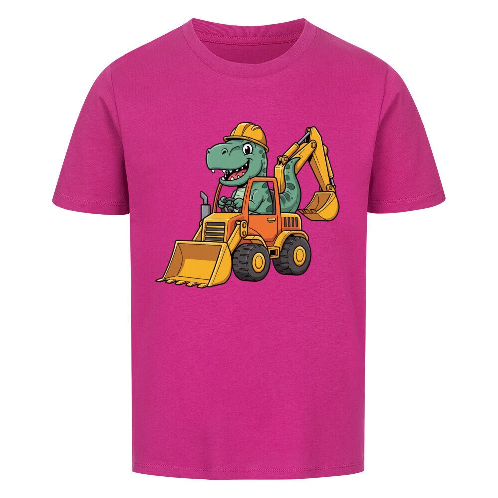 Kinder Premium Organic Baumwolle T-Shirt - Dino auf Bagger - KinderMode Shop super angenehm Online Kaufen Bestellen Deutschland
