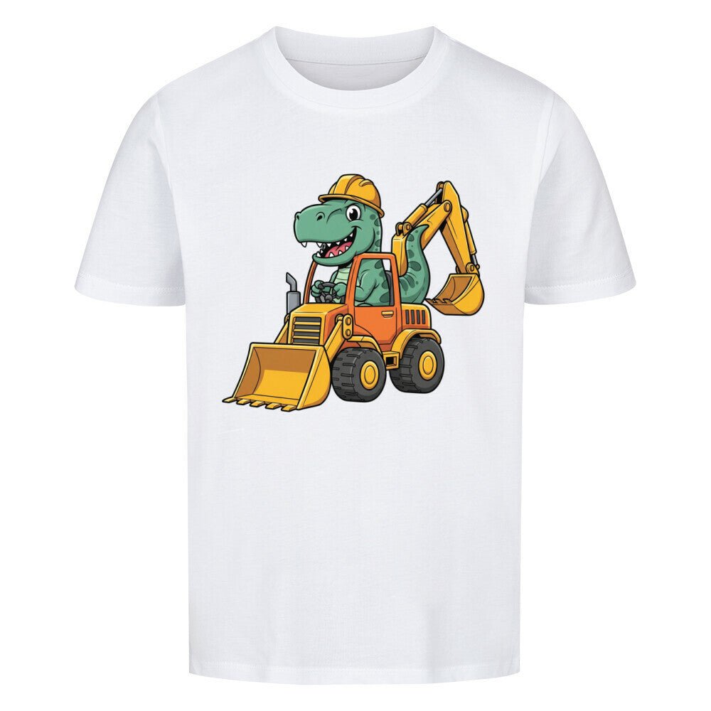 Kinder Premium Organic Baumwolle T-Shirt - Dino auf Bagger - KinderMode Shop super angenehm Online Kaufen Bestellen Deutschland