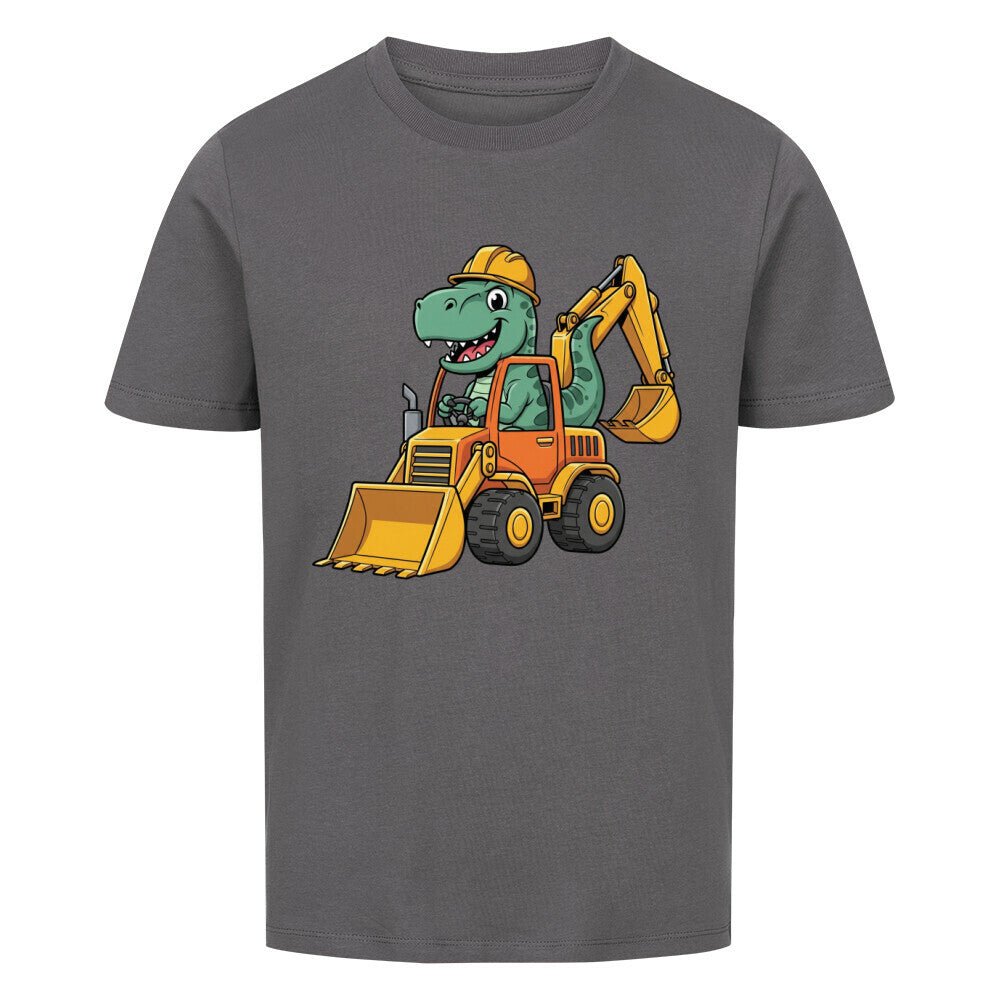 Kinder Premium Organic Baumwolle T-Shirt - Dino auf Bagger - KinderMode Shop super angenehm Online Kaufen Bestellen Deutschland