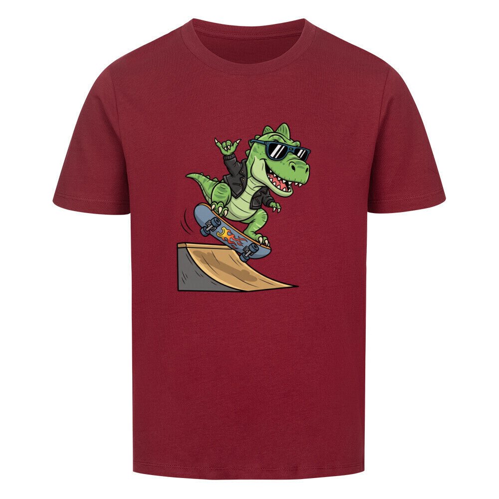 Kinder T-Shirt Bio Baumwolle - Cooler Dino auf Skateboard - KinderMode Shop super angenehm Online Kaufen Bestellen Deutschland