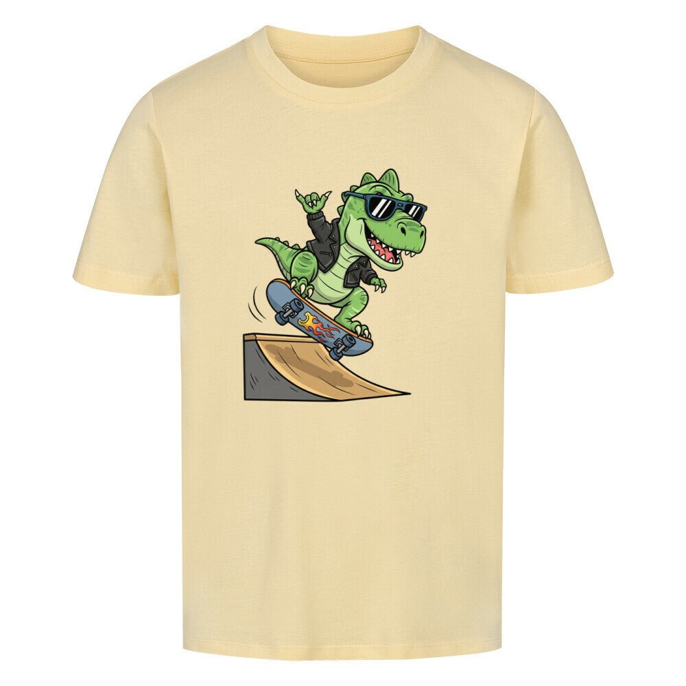 Kinder T-Shirt Bio Baumwolle - Cooler Dino auf Skateboard - KinderMode Shop super angenehm Online Kaufen Bestellen Deutschland