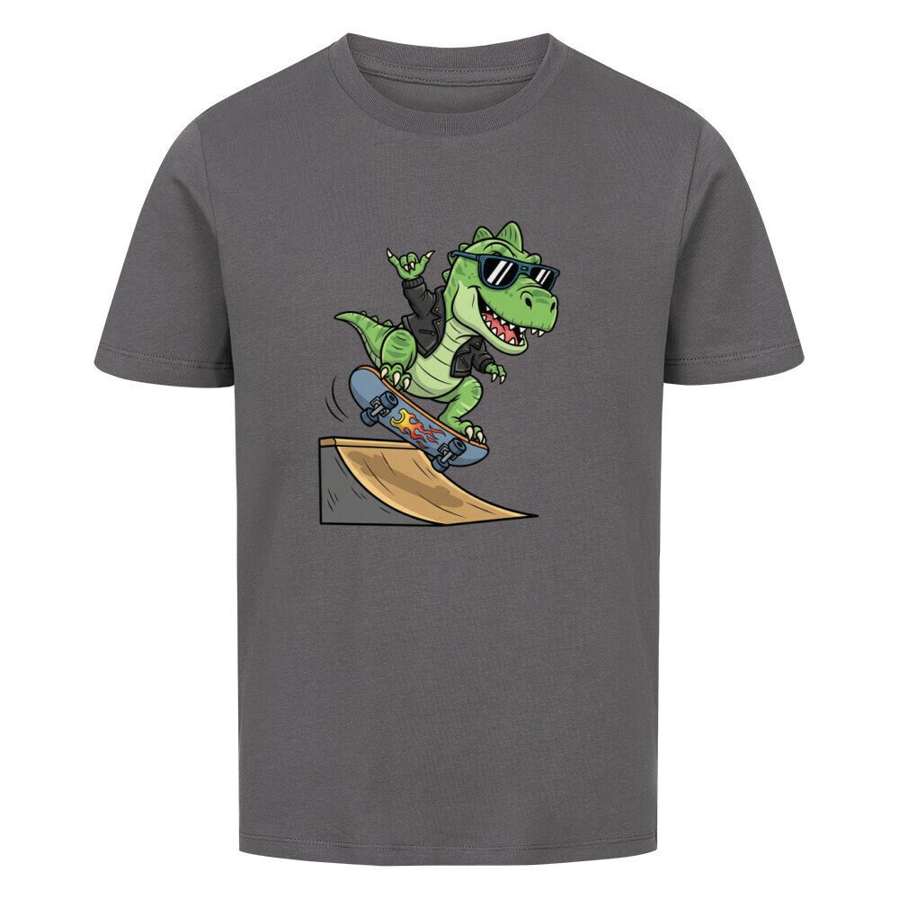 Kinder T-Shirt Bio Baumwolle - Cooler Dino auf Skateboard - KinderMode Shop super angenehm Online Kaufen Bestellen Deutschland