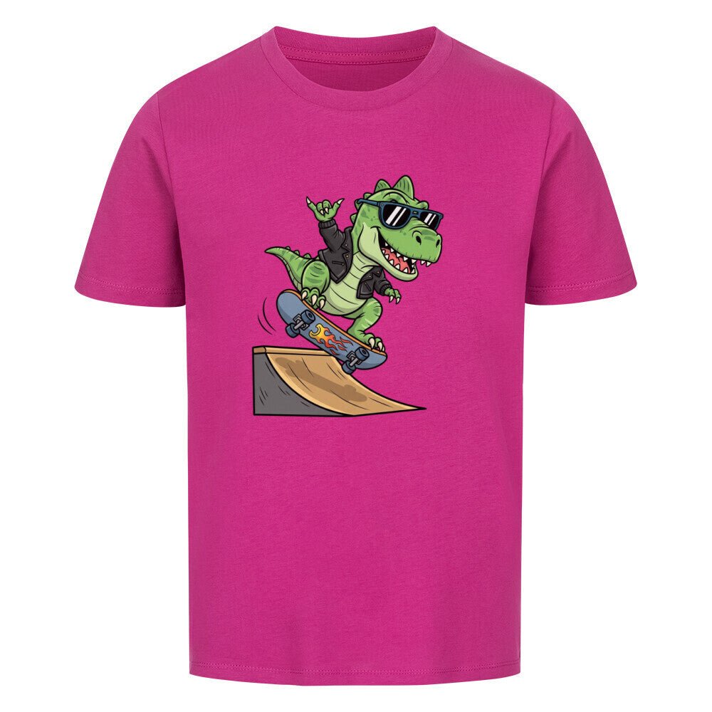 Kinder T-Shirt Bio Baumwolle - Cooler Dino auf Skateboard - KinderMode Shop super angenehm Online Kaufen Bestellen Deutschland