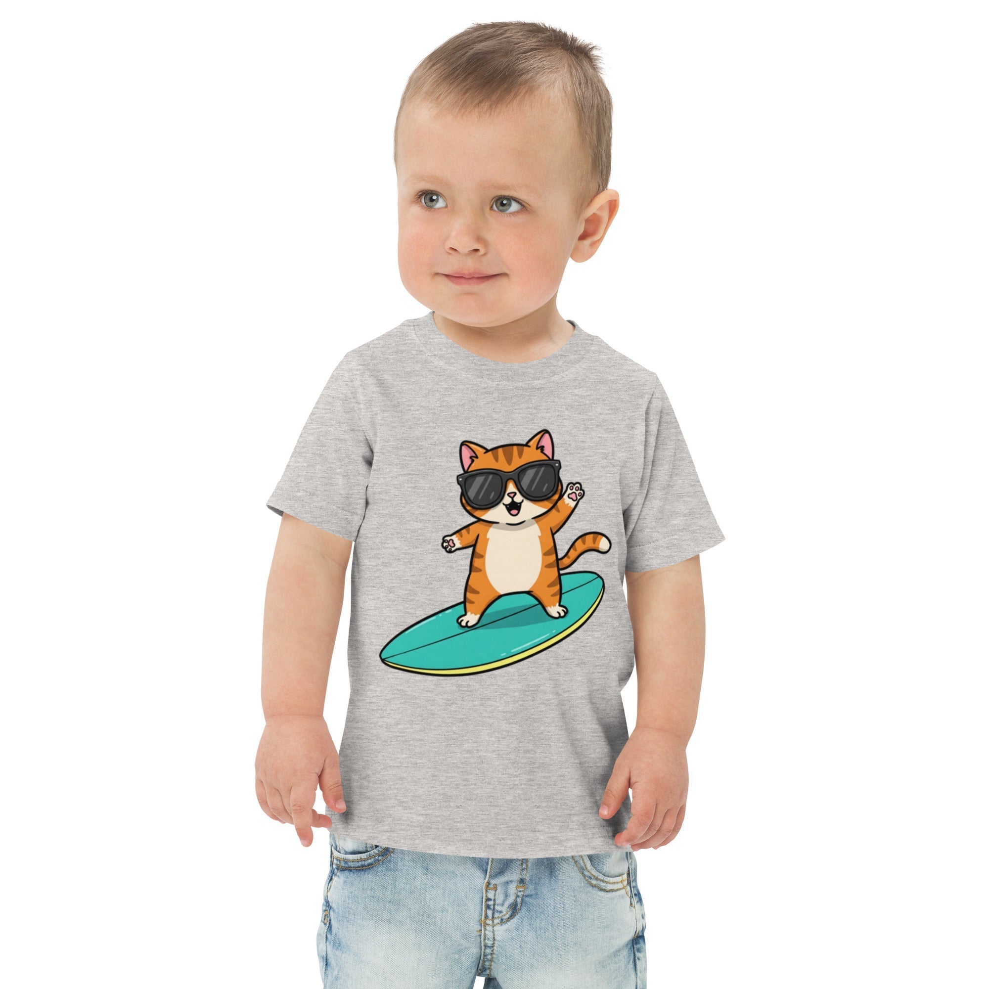Kinder T-Shirt - Coole Katze, Surfboard - KinderMode Shop super angenehm Online Kaufen Bestellen Deutschland