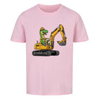 Dinosaurier fährt Bagger - Bio Kinder T-Shirt Dino Bauarbeiter Motiv pink rosa