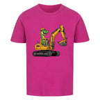Dinosaurier fährt Bagger - Bio Kinder T-Shirt Dino Bauarbeiter Motiv pink lila