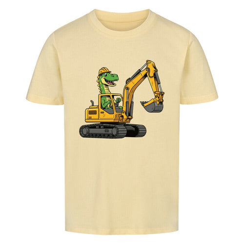 Dinosaurier fährt Bagger - Bio Kinder T-Shirt Dino Bauarbeiter Motiv beige