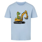Dinosaurier fährt Bagger - Bio Kinder T-Shirt Dino Bauarbeiter Motiv hell blau
