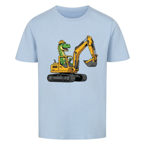 Dinosaurier fährt Bagger - Bio Kinder T-Shirt Dino Bauarbeiter Motiv hell blau