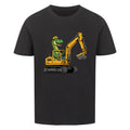 Dinosaurier fährt Bagger - Bio Kinder T-Shirt Dino Bauarbeiter Motiv schwarz