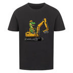 Dinosaurier fährt Bagger - Bio Kinder T-Shirt Dino Bauarbeiter Motiv schwarz