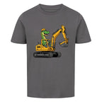 Dinosaurier fährt Bagger - Bio Kinder T-Shirt Dino Bauarbeiter Motiv grau
