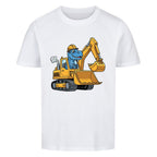 Dinosaurier im Bagger Baufahrzeug Motiv - Premium Bio-Baumwolle Kinder T-Shirt weiß