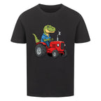 Dino T-Rex fährt Traktor - Bio Kinder T-Shirt Bauernhof Motiv
schwarz