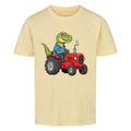 Dino T-Rex fährt Traktor - Bio Kinder T-Shirt Bauernhof Motiv
beige