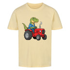 Dino T-Rex fährt Traktor - Bio Kinder T-Shirt Bauernhof Motiv
beige