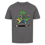 Dino T-Rex spielt E-Gitarre - Bio Kinder T-Shirt Rockstar Motiv
grau