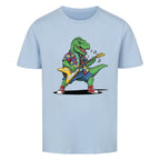 Dino T-Rex spielt E-Gitarre - Bio Kinder T-Shirt Rockstar Motiv
hell blau