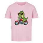 Kinder T-Shirt Premium Bio Baumwolle - Dino auf Motorrad online bestellen kaufen